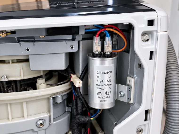 New motor capacitor fitted in a top load washing machine, wiring reconnected